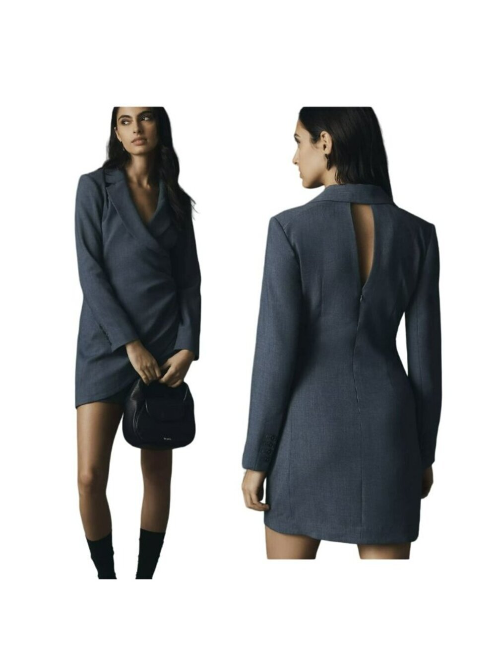 Anthropologie Blazer Mini Dress Cut Out Back Long Sleeve Blue NWT Size 8